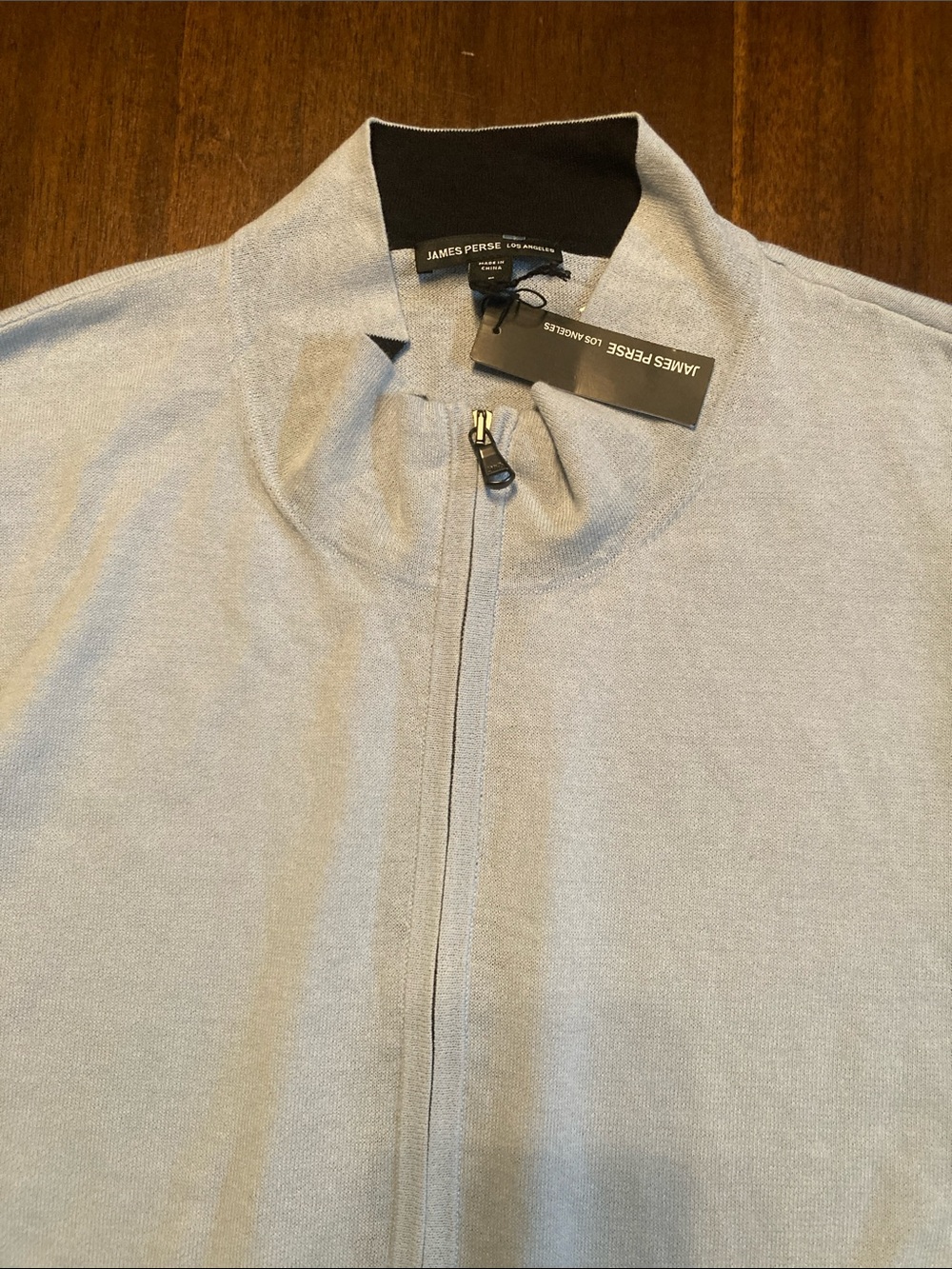 James Perse Light Blue Zip-Up Stand Collar sweater